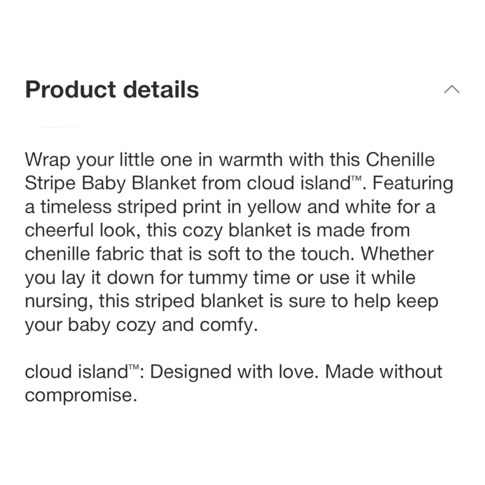Cloud Island Chenille Stripe Baby Blanket Yellow White Stripe 30x40 in Soft Cozy - Picture 9 of 13